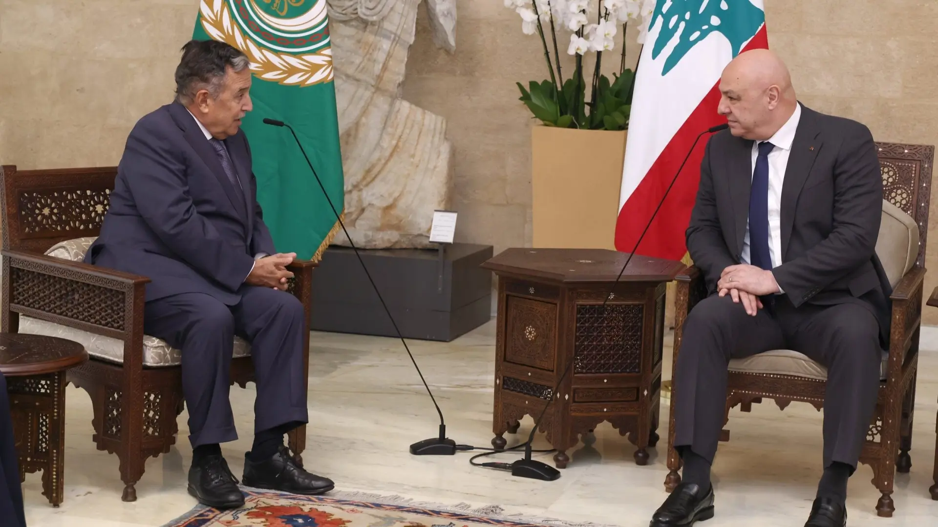 عون يلتقي الأمين العام لجامعة الدول العربية نبيل فهمي (إكس) عون يلتقي الأمين العام لجامعة الدول العربية نبيل فهمي (إكس)