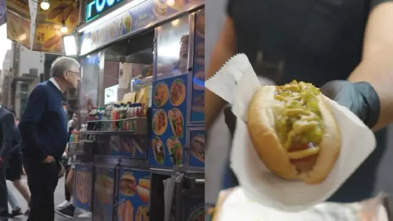 فيديو - بيل غيتس ينتظر وجبته عند عربة الـ"هوت دوغ"