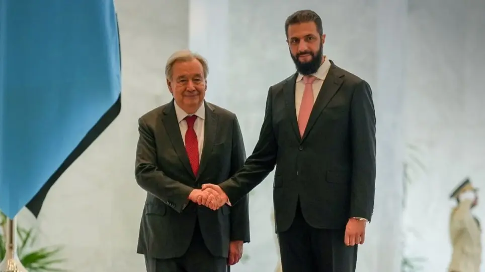 الشرع استقبل غوتيريش في قصر الشعب بدمشق (سانا) الشرع استقبل غوتيريش في قصر الشعب بدمشق (سانا)