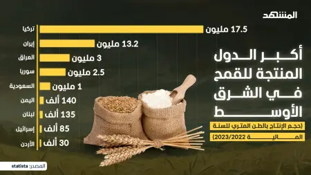 أكبر الدول المنتجة للقمح في الشرق الأوسط