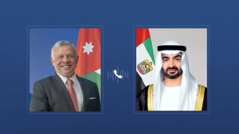 رئيس دولة الإمارات وملك الأردن يبحثان تطورات الأوضاع الراهنة وتداعياتها على أمن المنطقة