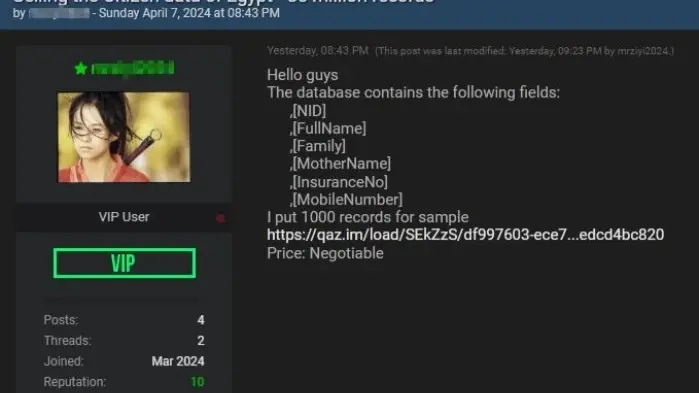 بيعت بـِ 3000 دولار.. هكرز يستولي على بيانات 85 مليون مصري