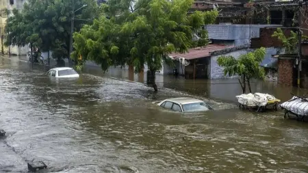 فيديو - رجل يتحدى الفيضانات لإنقاذ طفل وأمه من الغرق