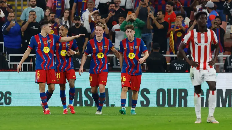 نتيجة وملخص أهداف مباراة برشلونة ضد أتلتيك بلباو في كأس السوبر الإسباني 2026 اليوم