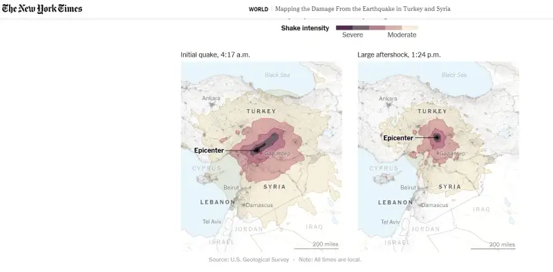 خريطة رقعة زلزال تركيا